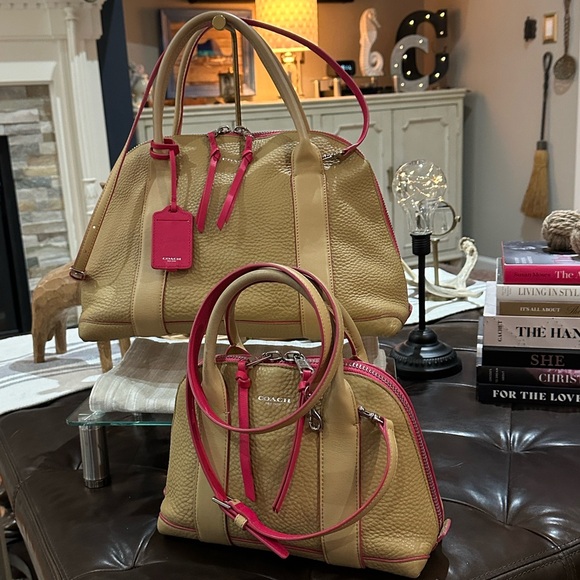 Coach Tan Leather Satchel with Pink Trim (Set of 2) - Picture 2 of 16